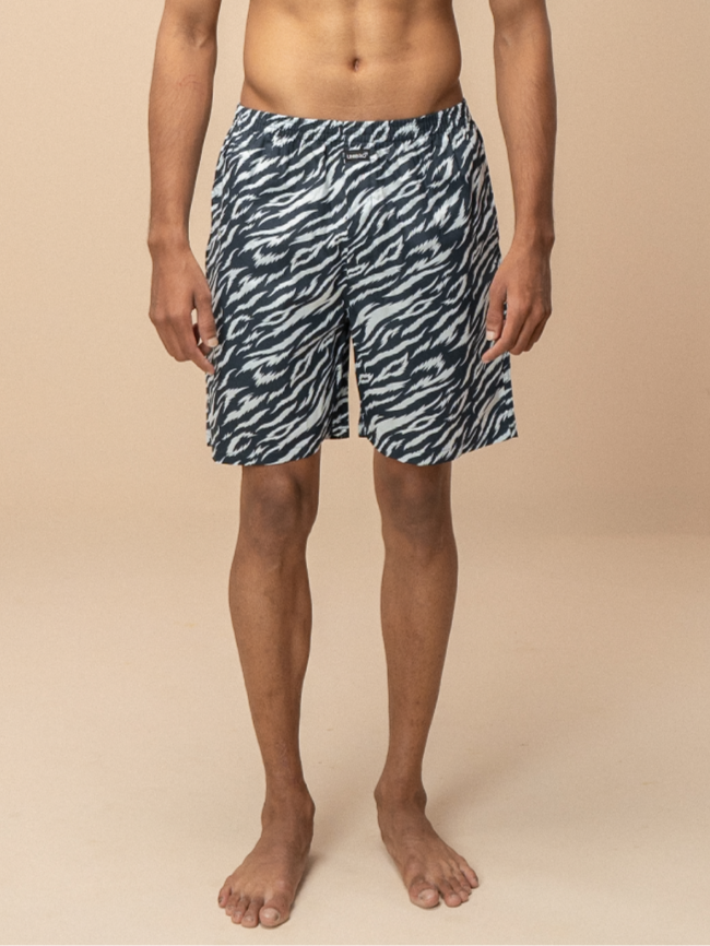 Men 100% Combed Cotton Navy Woven Printed Boxer Long Shorts WB56