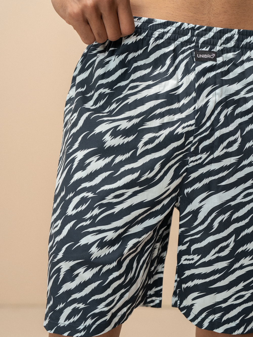 Men 100% Combed Cotton Navy Woven Printed Boxer Long Shorts WB56